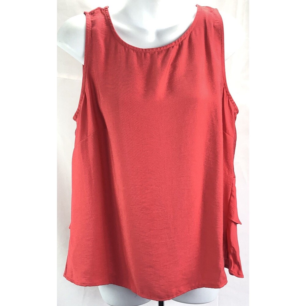 Ann Taylor Flowy Sleeveless Babydoll top M Orange Button Back Layers Peplum Y2K